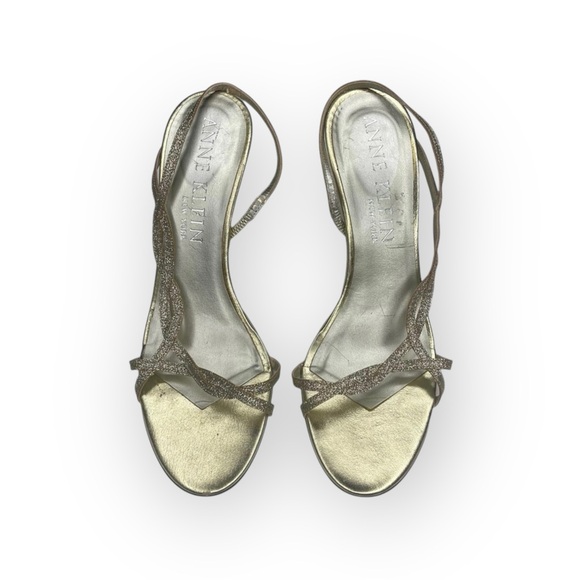 Vintage: Anne Klein 🝮 Glittery Stiletto Slingback Sandals 🝮 Metallic Gold 🝮 8.5 - Picture 9 of 16